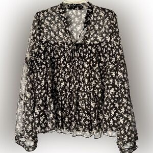 English Factory Black and Cream Floral Blouse